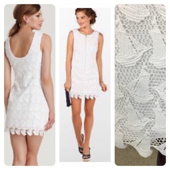 Lilly Pulitzer Kolby Lace Sailboat Mini Shift Dress 00 Sleeveless Navy Blue - Picture 10 of 10
